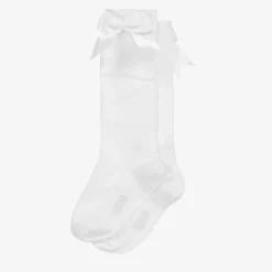 Carlomagno Girls White Cotton Knee Length Socks Hot