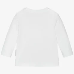 Moncler Enfant Girls White Cotton Logo Top Clearance