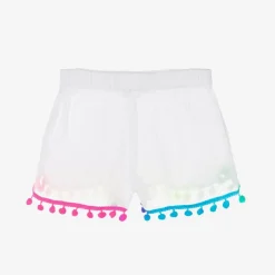 Selini Action Girls White Cotton Pom-Pom Shorts