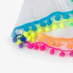 Selini Action Girls White Cotton Pom-Pom Shorts