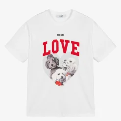MSGM Girls White Cotton Puppy T-Shirt Outlet