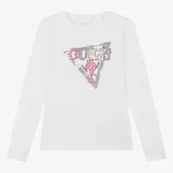 Guess Girls White Cotton Sequin Top Clearance
