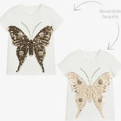 Childrensalon Occasions Girls White Cotton Sequin Butterfly T-Shirt Outlet