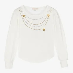 Angels Face Girls White Cotton Studded Necklace Top Snowdrop Discount