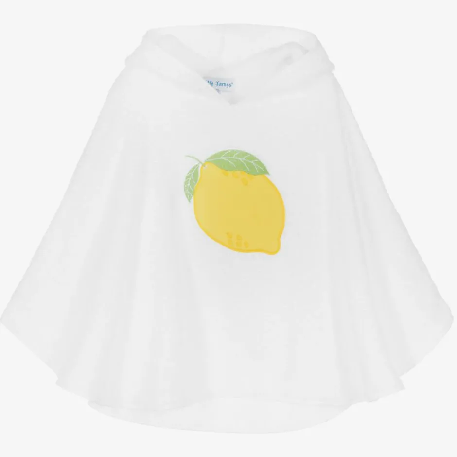 Mitty James Girls White Cotton Towelling Lemon Poncho Discount