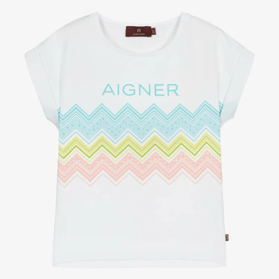 AIGNER Girls White Cotton T-Shirt Hot