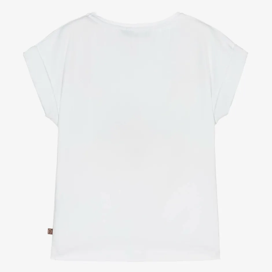 AIGNER Girls White Cotton T-Shirt Hot