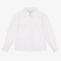 Fun amp; Fun Girls White Embellished Cotton Shirt Clearance