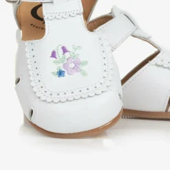 Beatrice amp; George Girls White Embroidered Floral Leather Shoes Discount