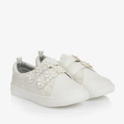 Sevva Girls White Faux Leather & Lace Trainers Clearance