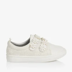 Sevva Girls White Faux Leather & Lace Trainers Clearance