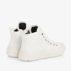 Geox Girls White Faux Leather Quilted Trainers Discount