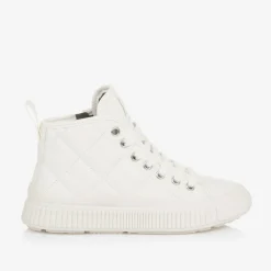Geox Girls White Faux Leather Quilted Trainers Discount