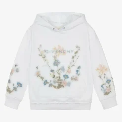 Givenchy Girls White Flower Print Cotton Hoodie New