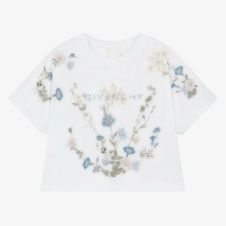 Givenchy Girls White Flower Print Cotton T-Shirt New