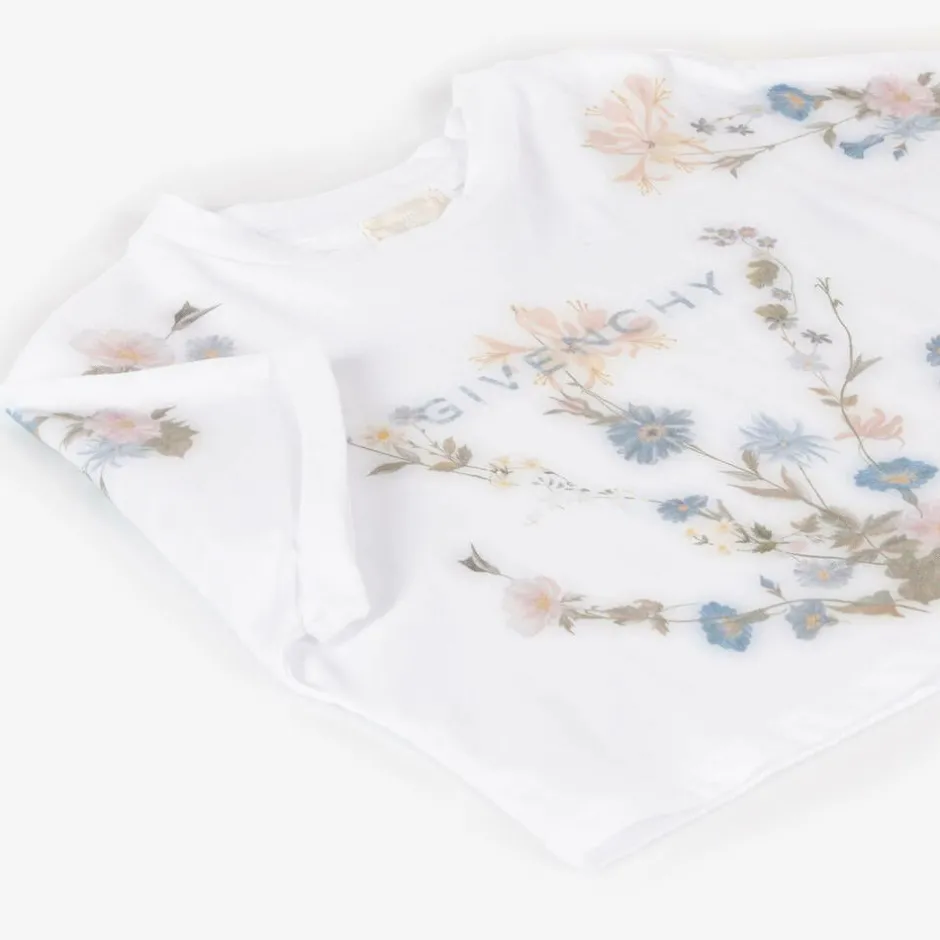 Givenchy Girls White Flower Print Cotton T-Shirt New