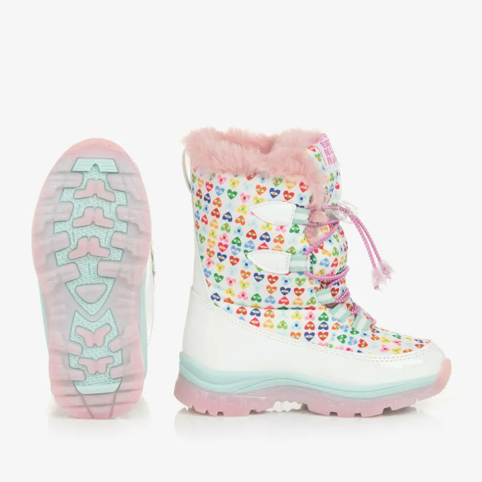 Agatha Ruiz de la Prada Girls White Heart Print Snow Boots Online