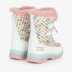 Agatha Ruiz de la Prada Girls White Heart Print Snow Boots Online