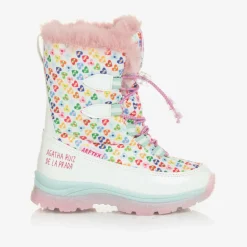 Agatha Ruiz de la Prada Girls White Heart Print Snow Boots Online