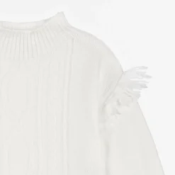 Boboli Girls White Knitted Cable Jumper Hot