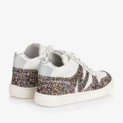 Naturino Girls White Leather & Glitter Trainers New