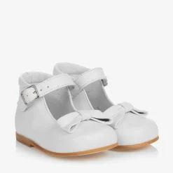 Childrens Classics Girls White Leather Bow Shoes Sale