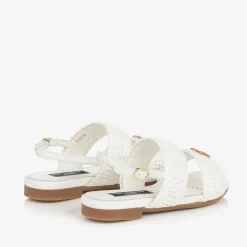 Dolce amp; Gabbana Girls White Leather Crochet Sandals New