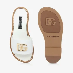 Dolce amp; Gabbana Girls White Leather DG Sliders Best