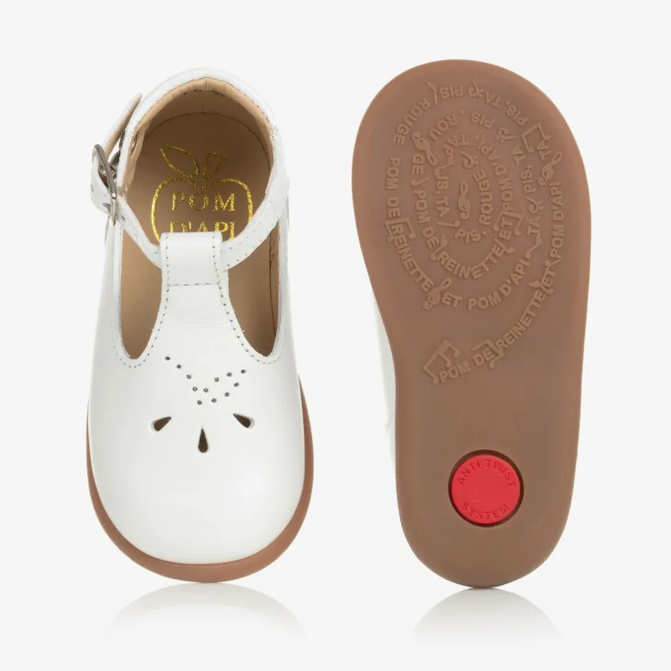 Pom dApi Girls White Leather First Walker Shoes Clearance