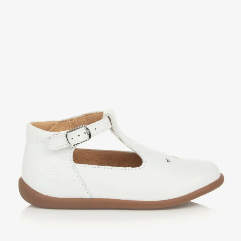Pom dApi Girls White Leather First Walker Shoes Clearance