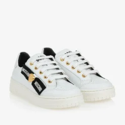 Moschino Girls White Leather Lace-Up Trainers Clearance