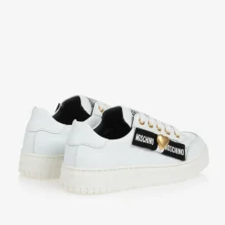 Moschino Girls White Leather Lace-Up Trainers Clearance
