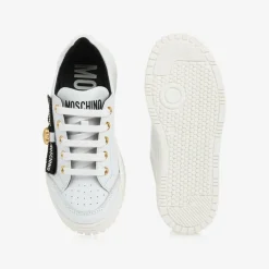 Moschino Girls White Leather Lace-Up Trainers Clearance