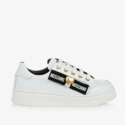 Moschino Girls White Leather Lace-Up Trainers Clearance