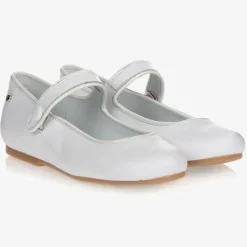 Manuela de Juan Girls White Leather Pumps