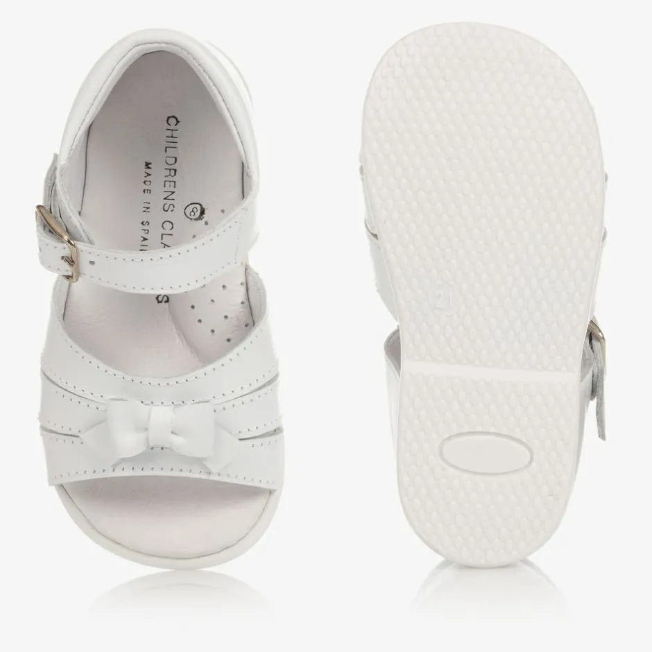 Childrens Classics Girls White Leather Sandals Outlet