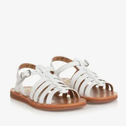 Pom dApi Girls White Leather Sandals Discount