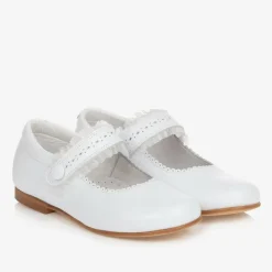 Childrens Classics Girls White Leather Shoes New