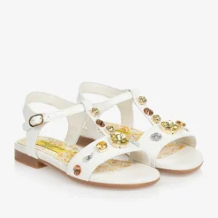 Dolce amp; Gabbana Girls White Patent Leather & Crystal Sandals Discount
