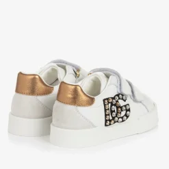 Dolce amp; Gabbana Girls White Rhinestone DG Trainers Hot