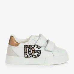 Dolce amp; Gabbana Girls White Rhinestone DG Trainers Hot