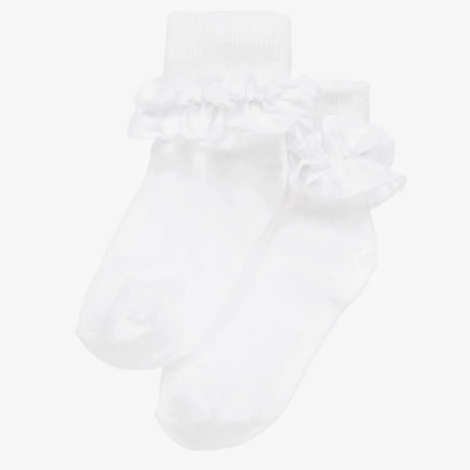Country Kids Girls White Ruffle Cotton Socks Outlet