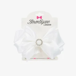 Bowtique London Girls Satin Bow Hair Clip (10cm) White Sale