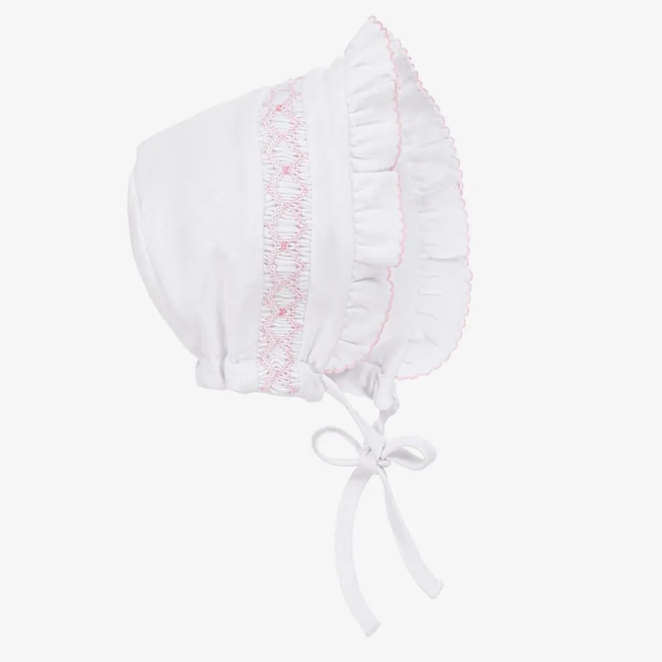 Kissy Kissy Girls White Smocked Pima Cotton Bonnet New