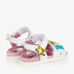 Moschino Kid-Teen Girls White Star Leather Sandals Outlet