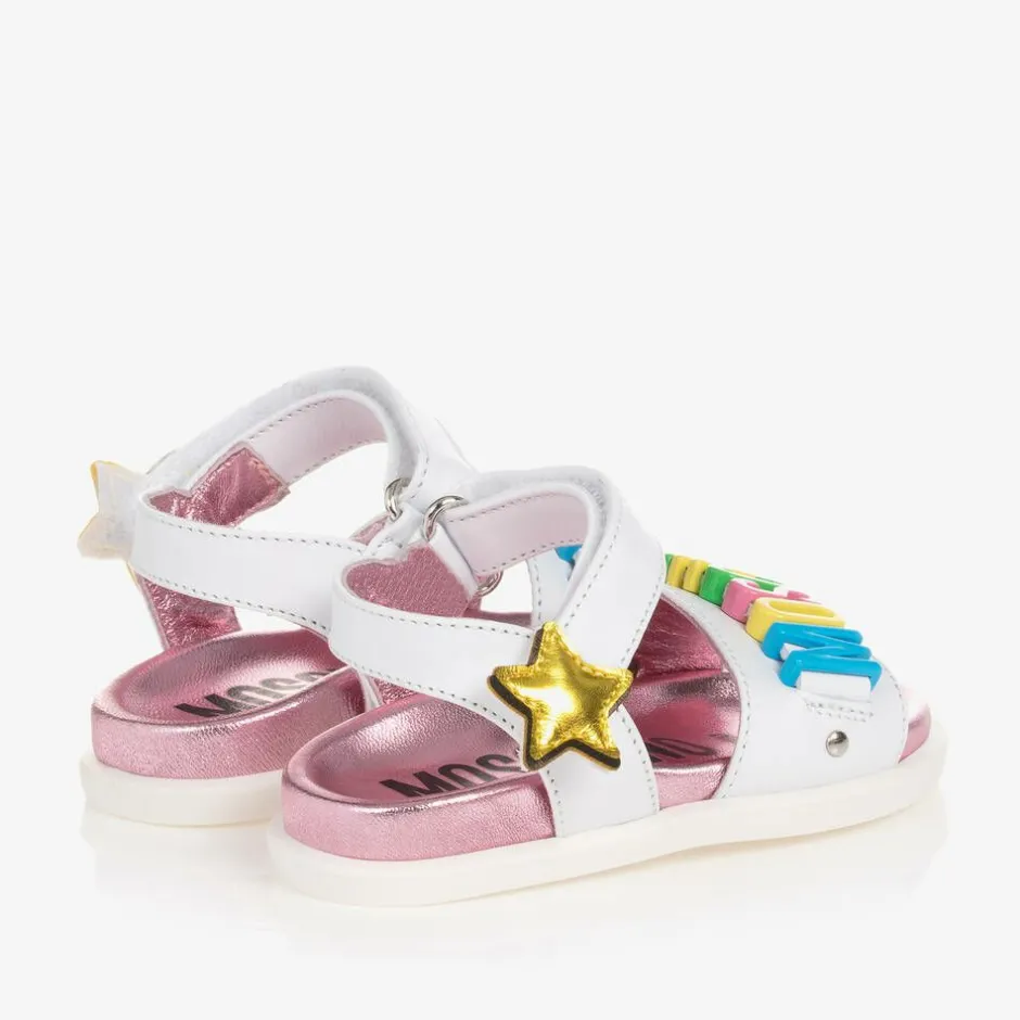 Moschino Kid-Teen Girls White Star Leather Sandals Outlet