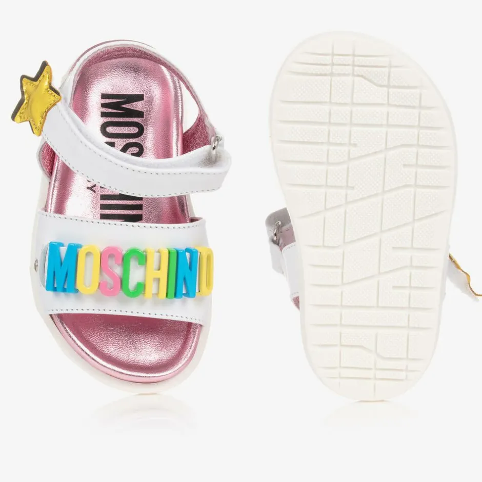 Moschino Kid-Teen Girls White Star Leather Sandals Outlet