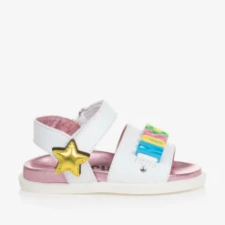 Moschino Kid-Teen Girls White Star Leather Sandals Outlet