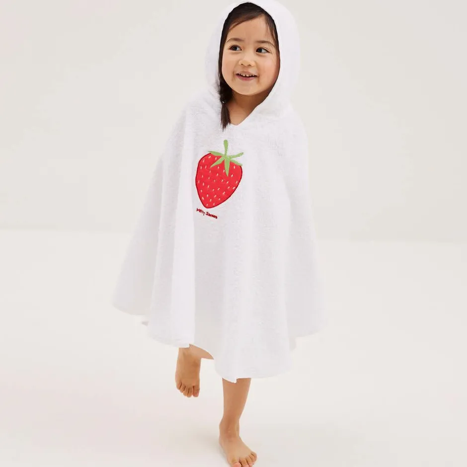 Mitty James Girls White Towelling Strawberry Poncho Hot
