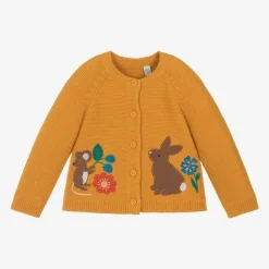 Frugi Girls Yellow Cotton Knit Rabbit Cardigan Best